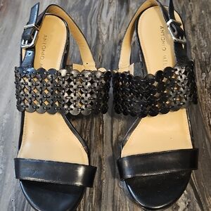 Antonio Melani Black Woven Strap Sandals
